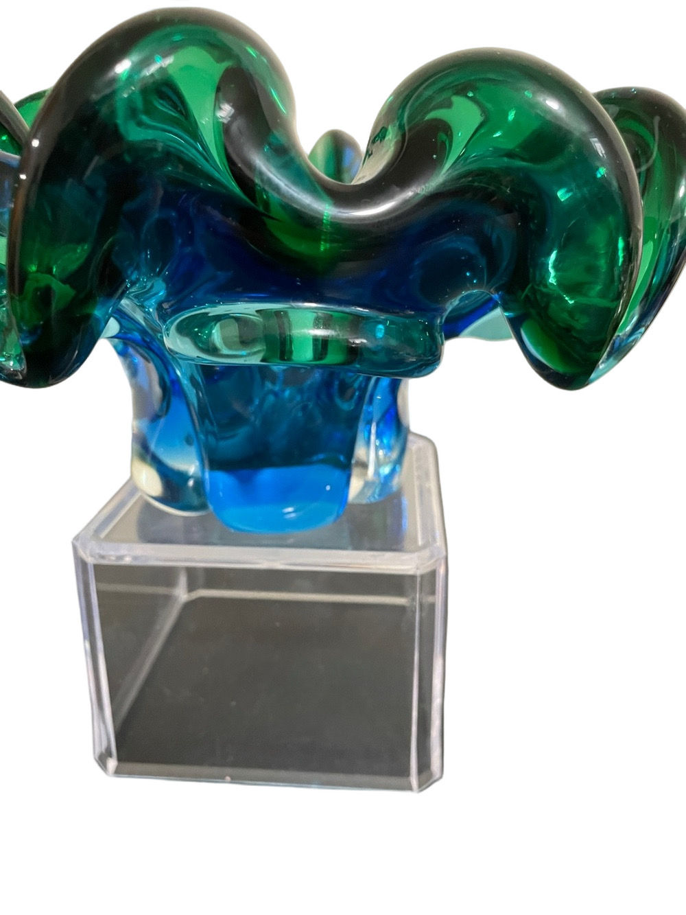 MCM Lorraine Handblown Green Over Blue Art Bowl - Picture 4 of 8